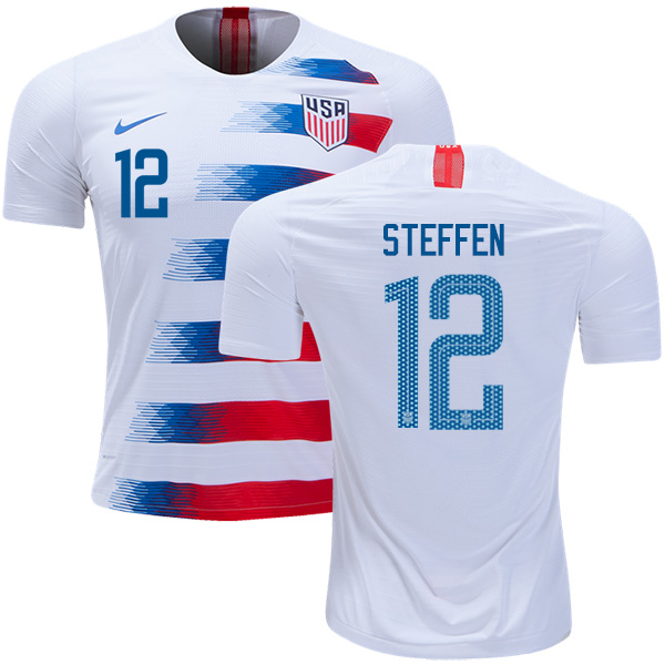 USA #12 Steffen Home Kid Soccer Country Jersey - Click Image to Close